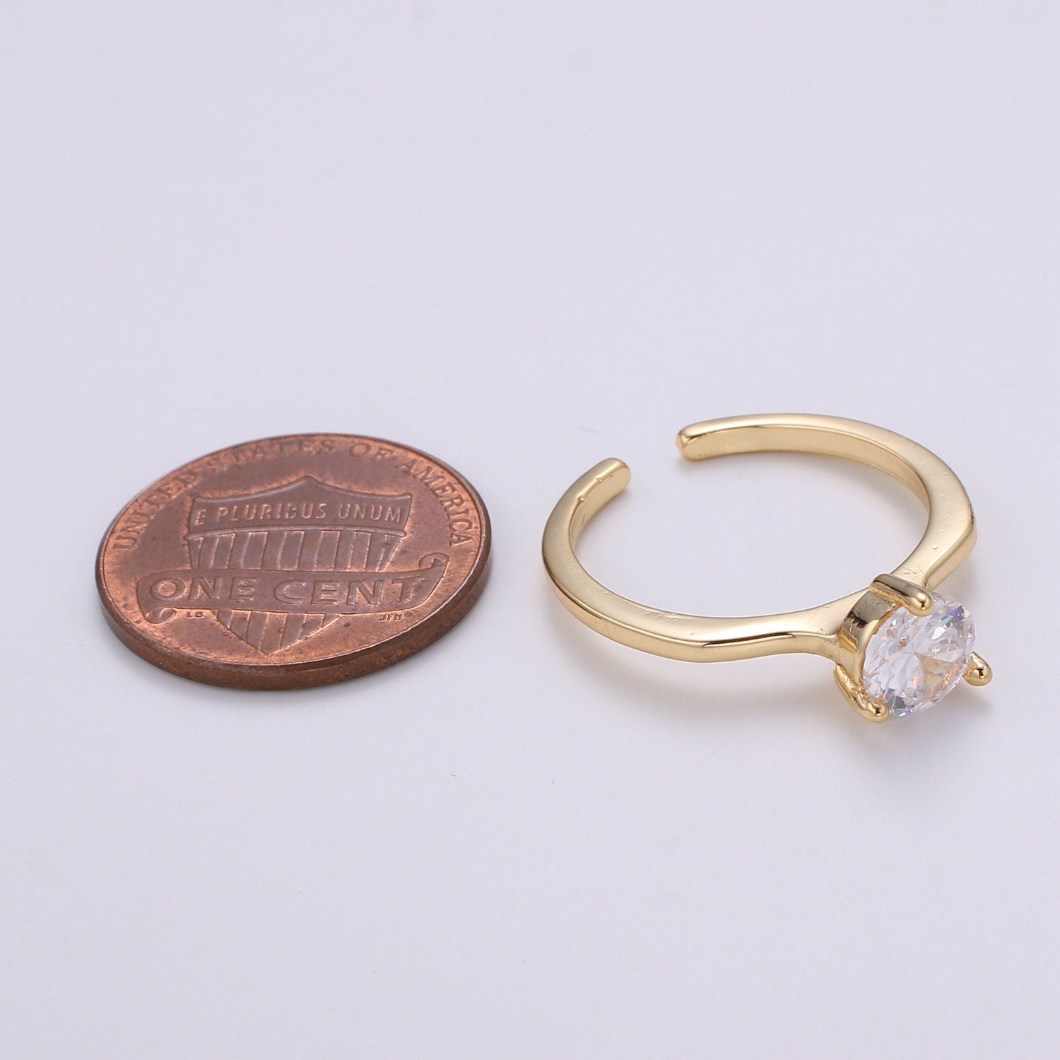 1pc Solitaire CZ 18k Gold Ring, Adjustable Gold Curb Ring, Simple Promise Ring,Clear Cubic Zirconia Ring- 273