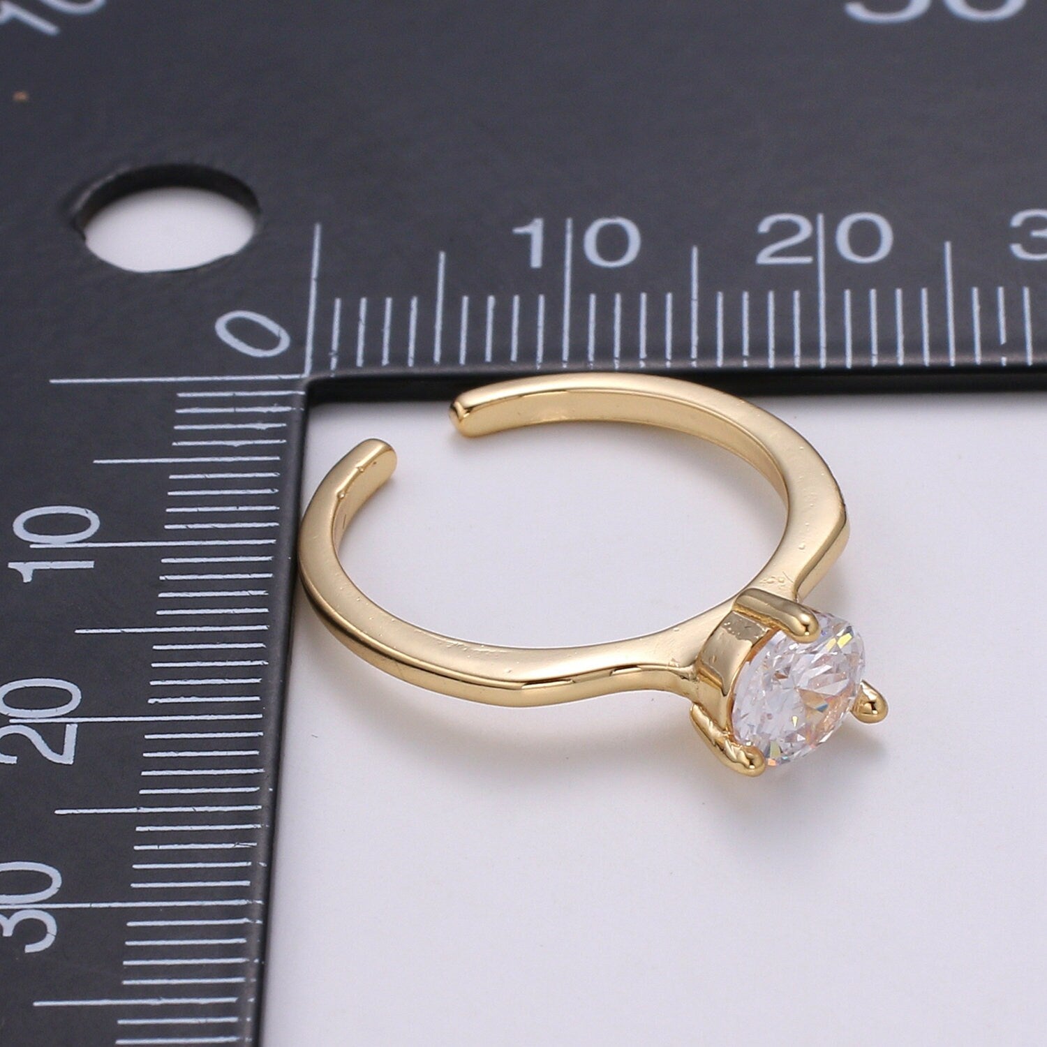 1pc Solitaire CZ 18k Gold Ring, Adjustable Gold Curb Ring, Simple Promise Ring,Clear Cubic Zirconia Ring- 273