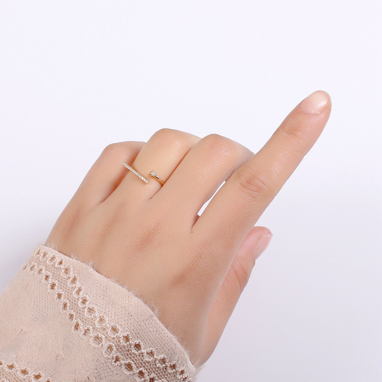 1pc Pave Dainty CZ Gold Ring, Adjustable Gold Ring, Simple Ring, Clear Cubic Zirconia Ring- 277