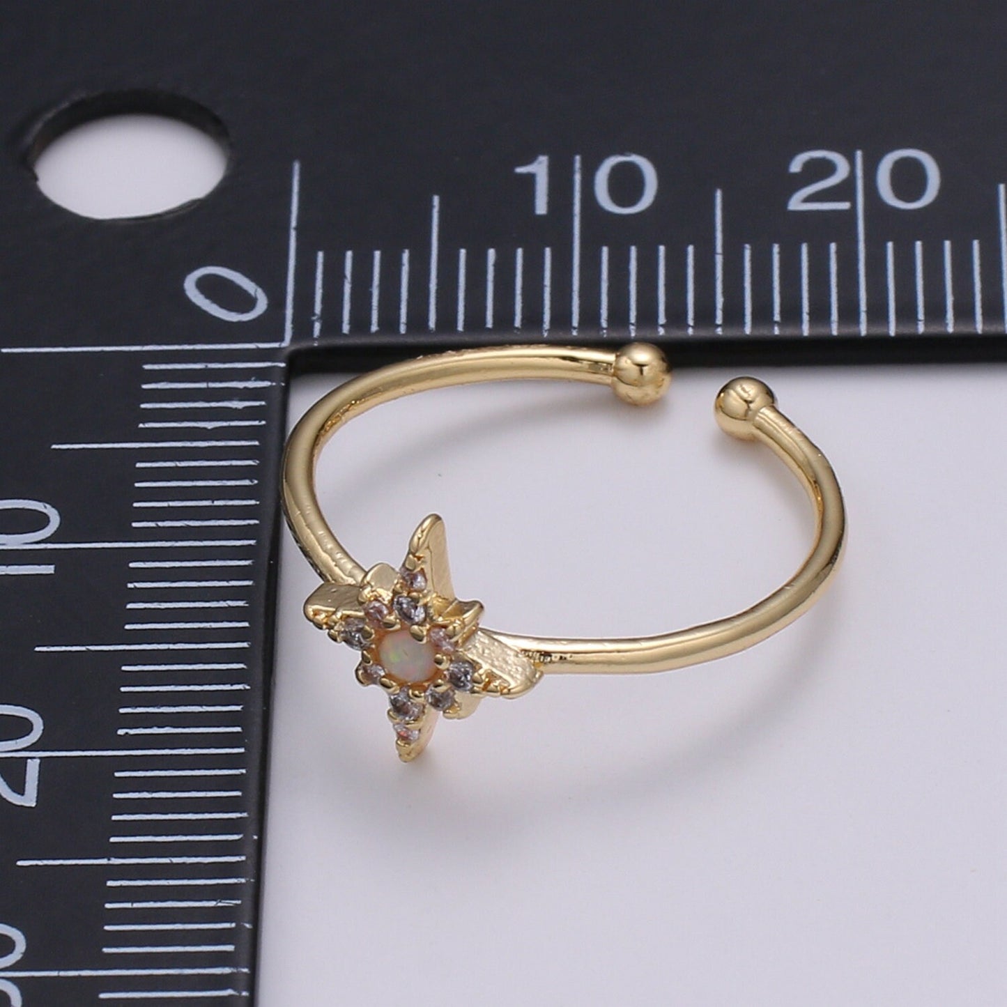 1pc Arion Star Pave Dainty CZ 18k Gold Ring, Adjustable Gold Curb Ring,Lab Opal Simple Ring, Clear Cubic Zirconia Ring- 248