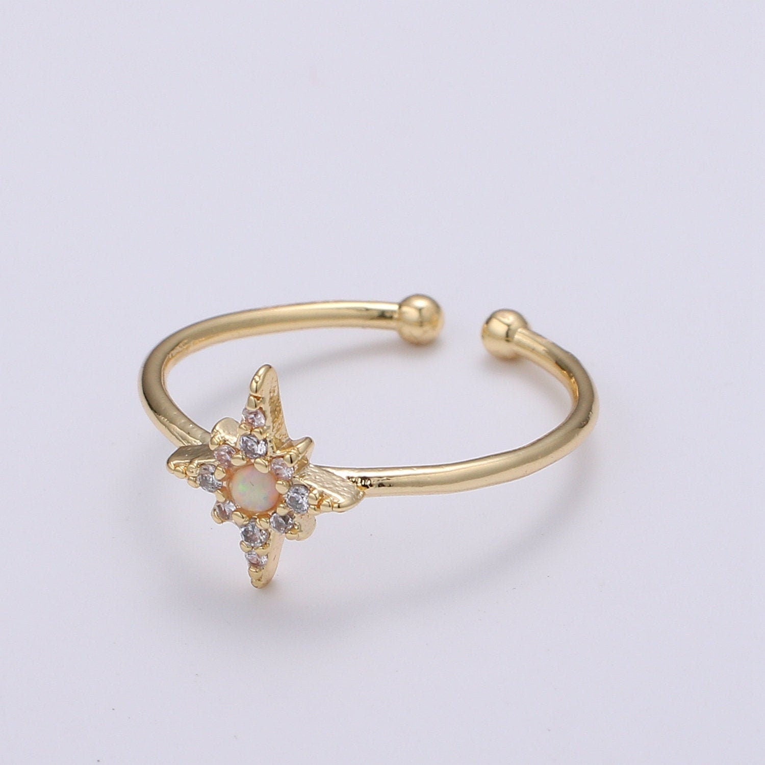 1pc Arion Star Pave Dainty CZ 18k Gold Ring, Adjustable Gold Curb Ring,Lab Opal Simple Ring, Clear Cubic Zirconia Ring- 248