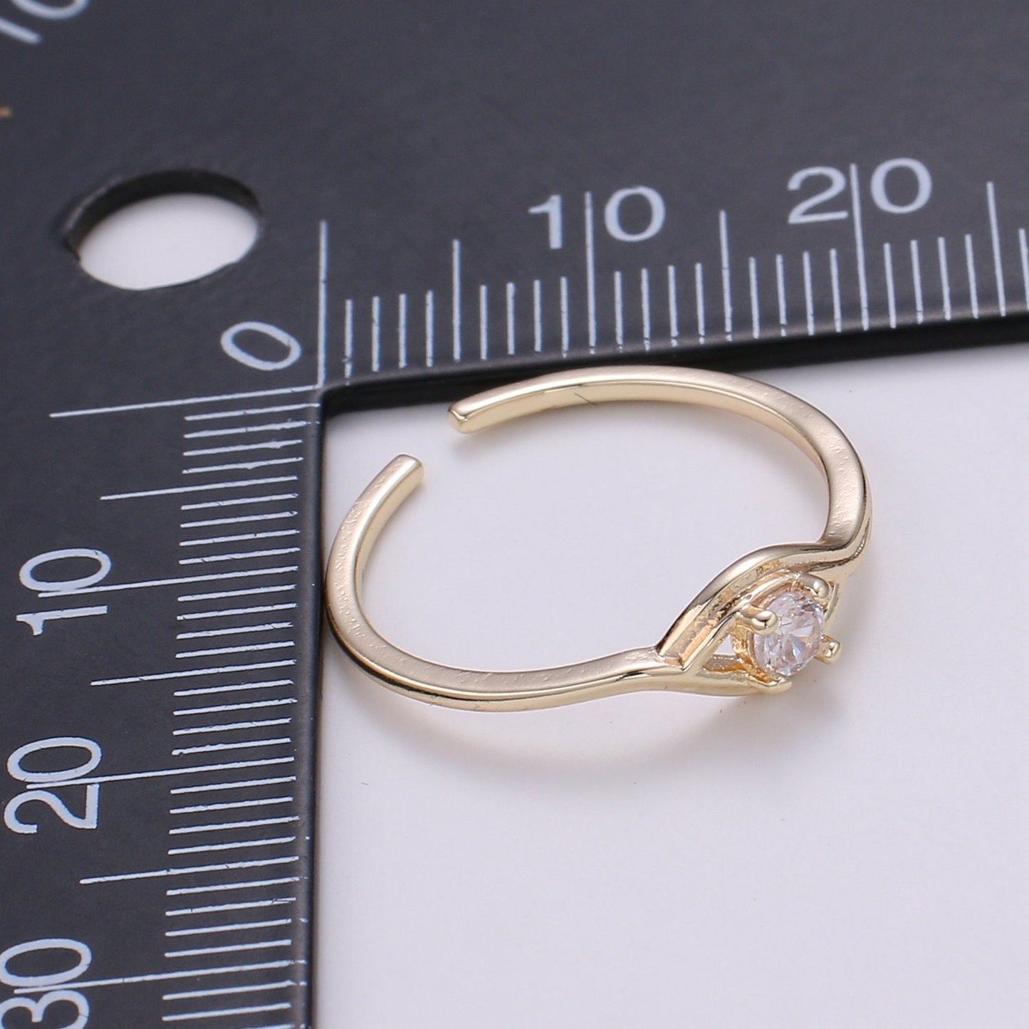 1pc Solitaire CZ 18k Gold Ring, Adjustable Gold Curb Ring, Simple Ring, Clear Cubic Zirconia Ring- 269