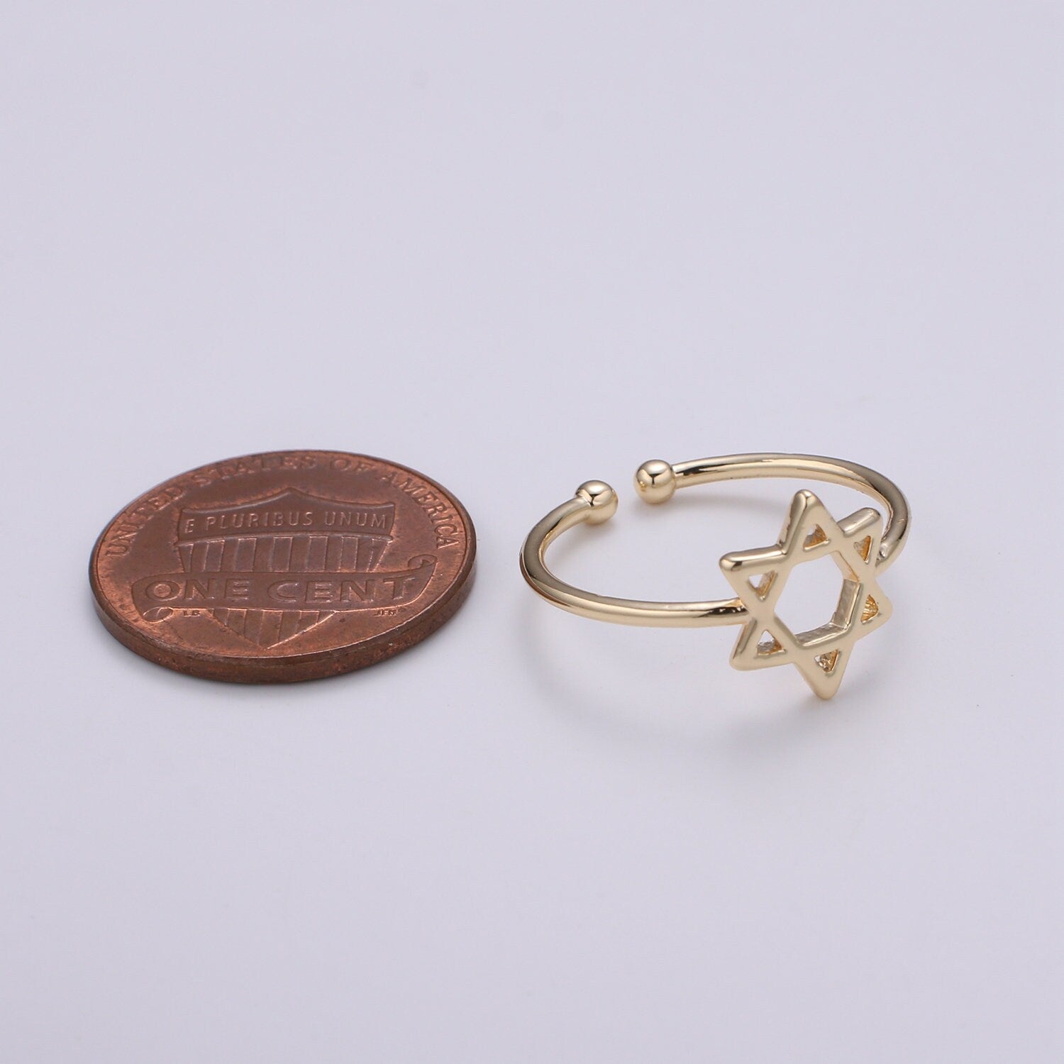 1pc Star of David 18k Gold Ring, Adjustable Gold Curb Ring,Star Simple Ring, Galaxy Ring- 253