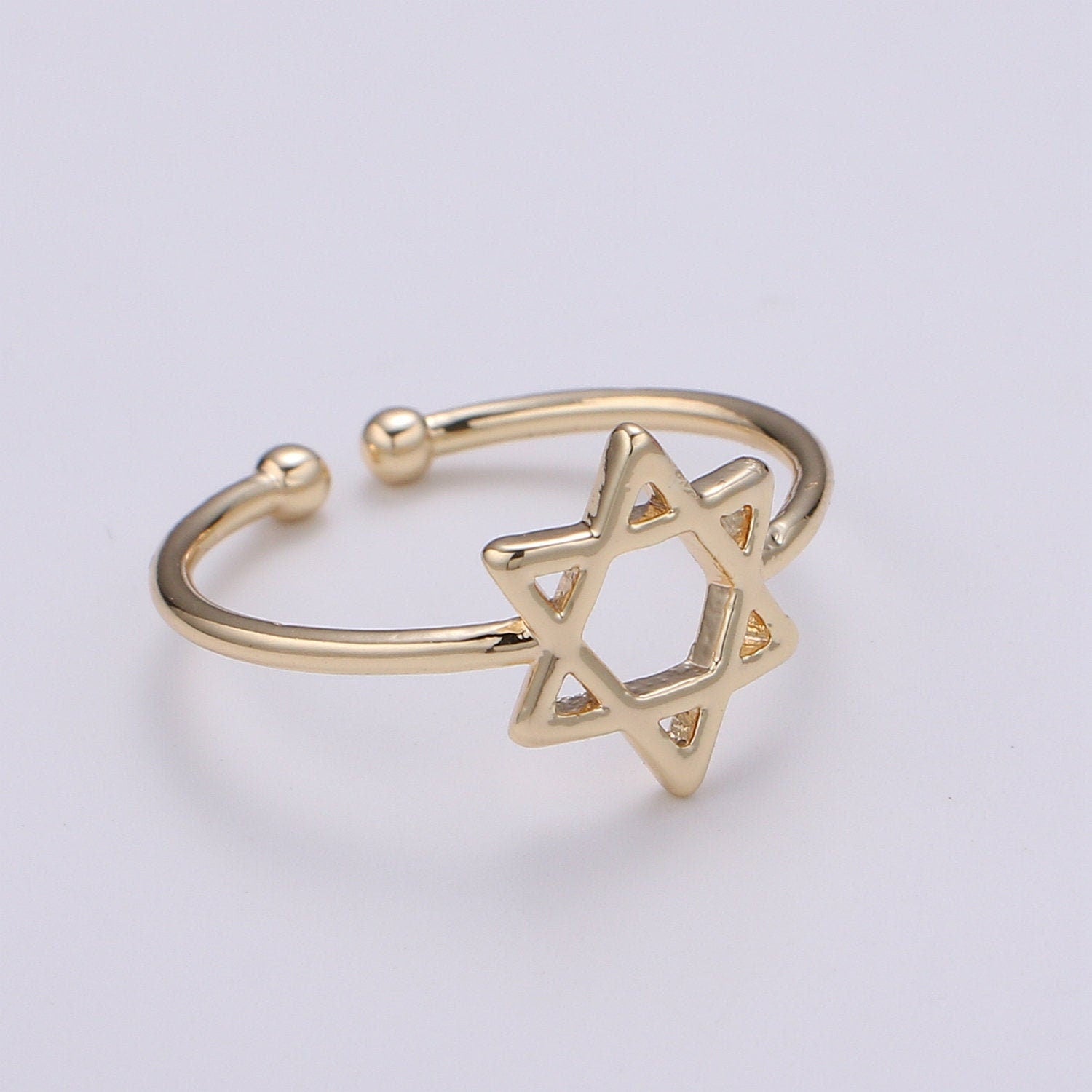 1pc Star of David 18k Gold Ring, Adjustable Gold Curb Ring,Star Simple Ring, Galaxy Ring- 253