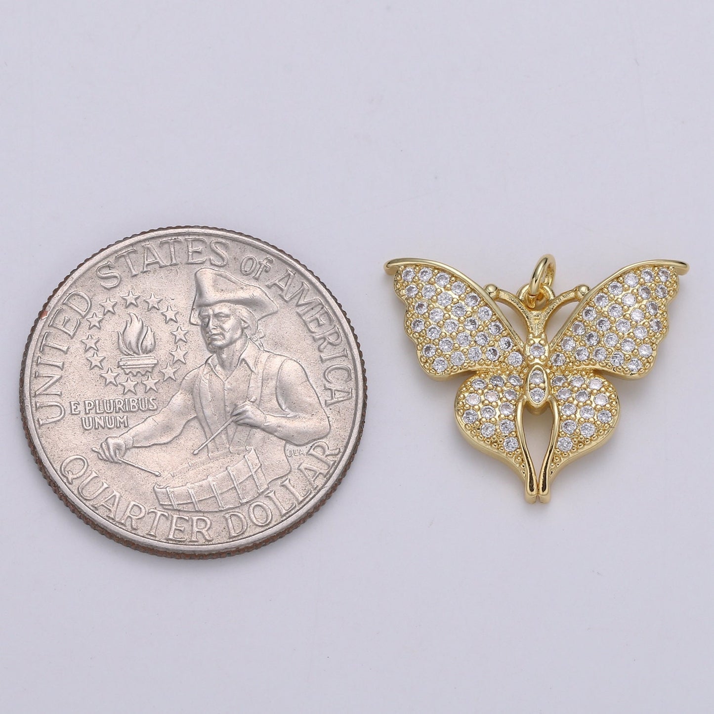 24K Gold Micro Pave Butterfly Charm Cubic Zirconia Mariposa Pendant Charm CZ Diamond Cut Moth Charm, CHGF-2080