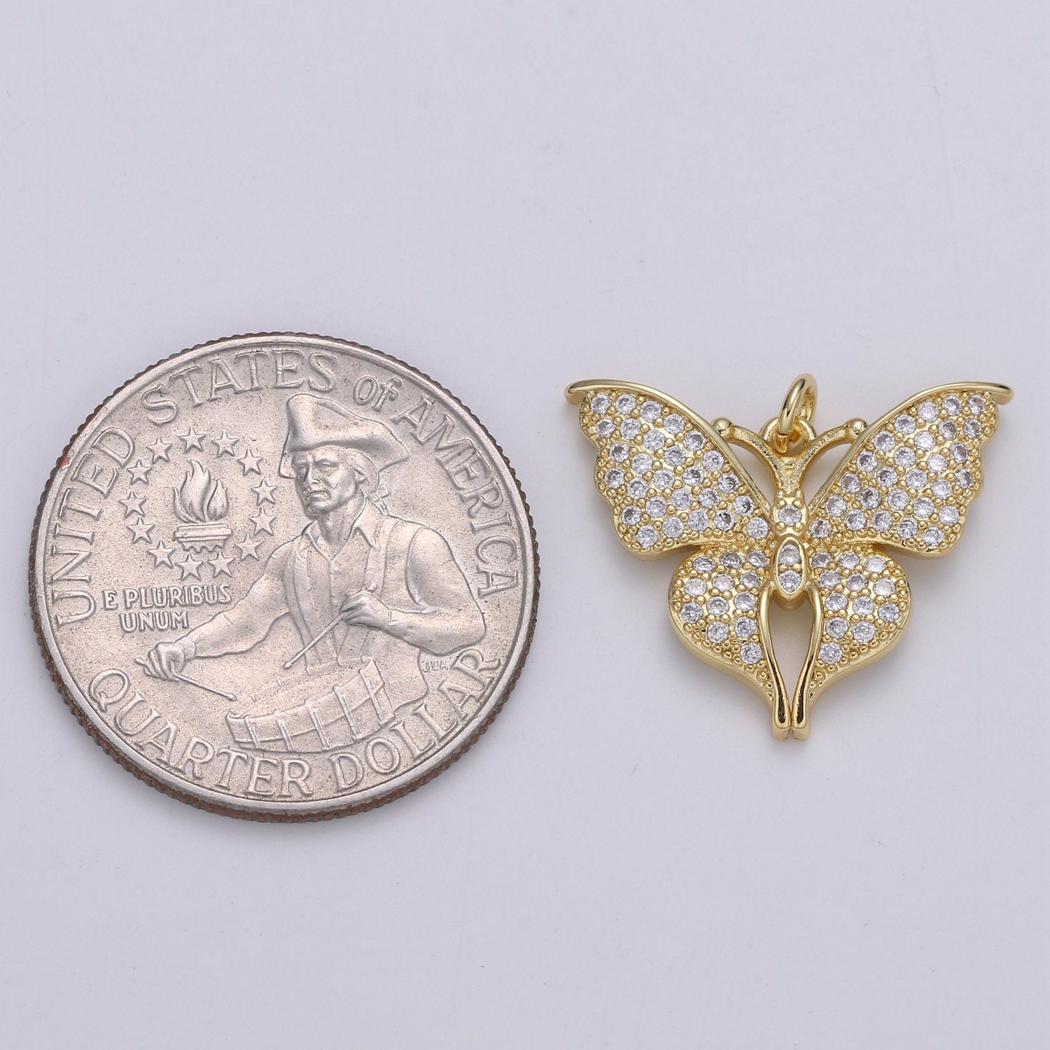 24K Gold Micro Pave Butterfly Charm Cubic Zirconia Mariposa Pendant Charm CZ Diamond Cut Moth Charm, CHGF-2080