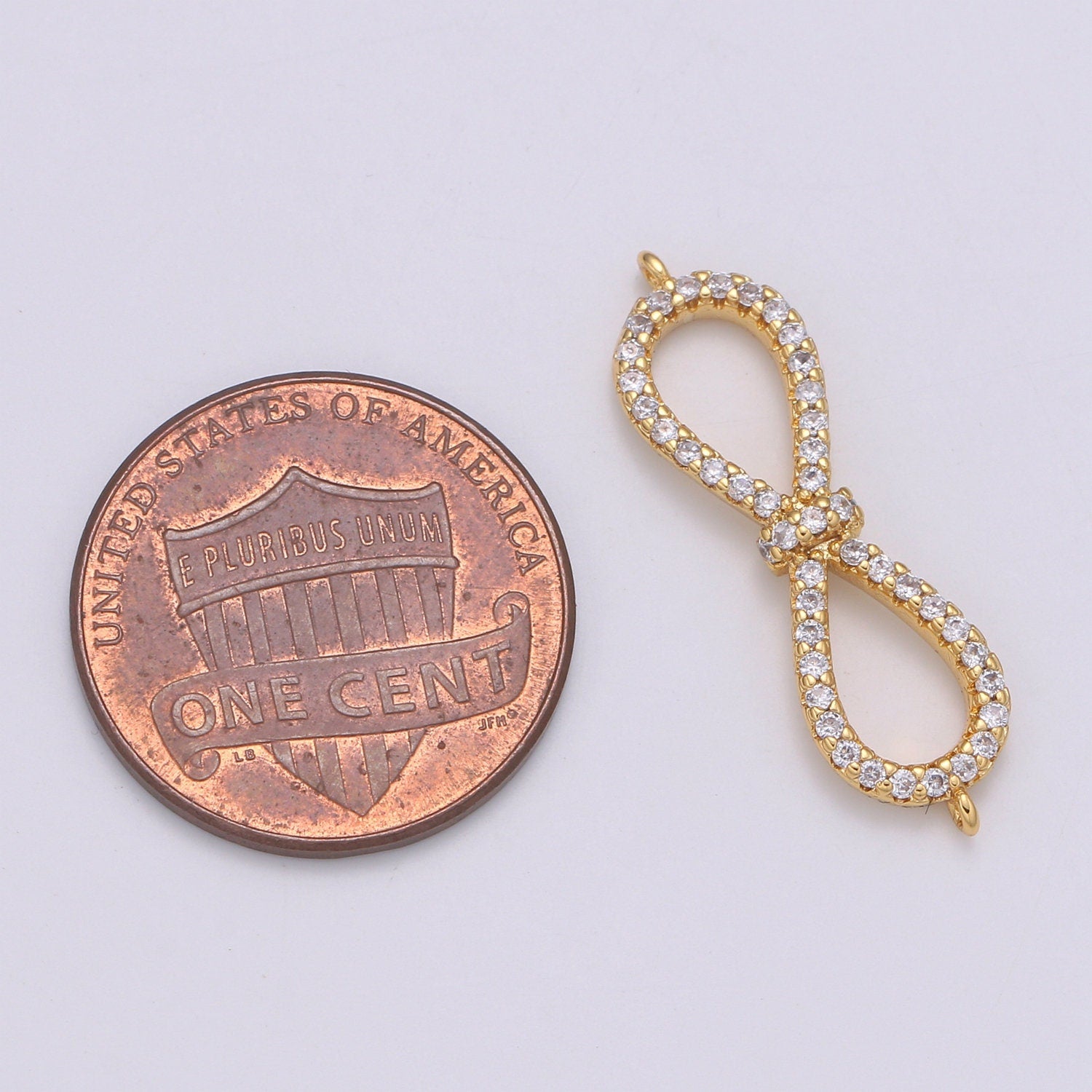 1pc 18k Gold Bow Clear Micro Pave CZ Infinity Charm Connector Micro Pave CZ Bow Bracelet Connector For Bracelet Necklace, COGF-625