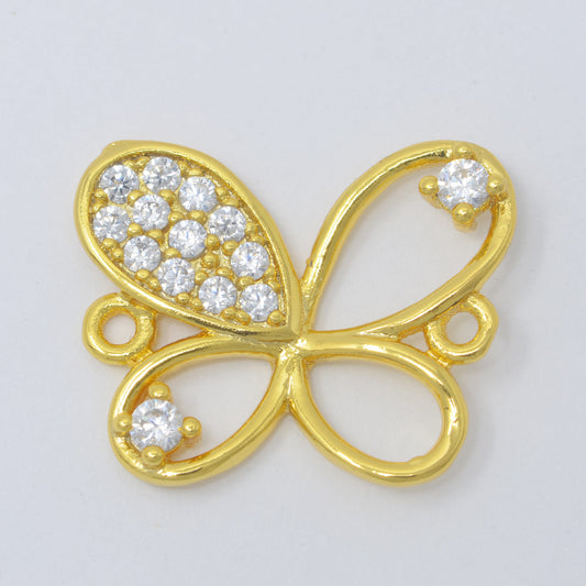 24K Gold Butterfly Connector - Dainty Link Connector- Cubic Mariposa Charm Connector- for Necklace Bracelet Component, COGF-627
