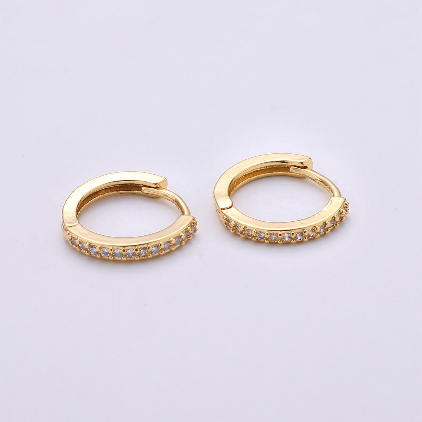 1 pair Gold Huggie Earrings, 14mm Diamond Cubic Zirconia Pave Hoop Earrings, Huggie Hoop Earring, Hoop Gift Idea for her Q-501