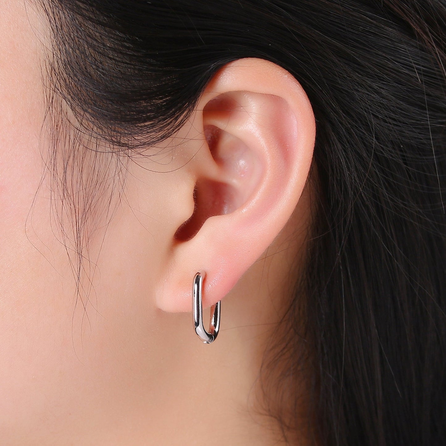 Rose Gold huggie Hoop Earrings - U-shaped hoops - Silver hinged snap closure Black Hoop earring - 1420, 1421, 1422