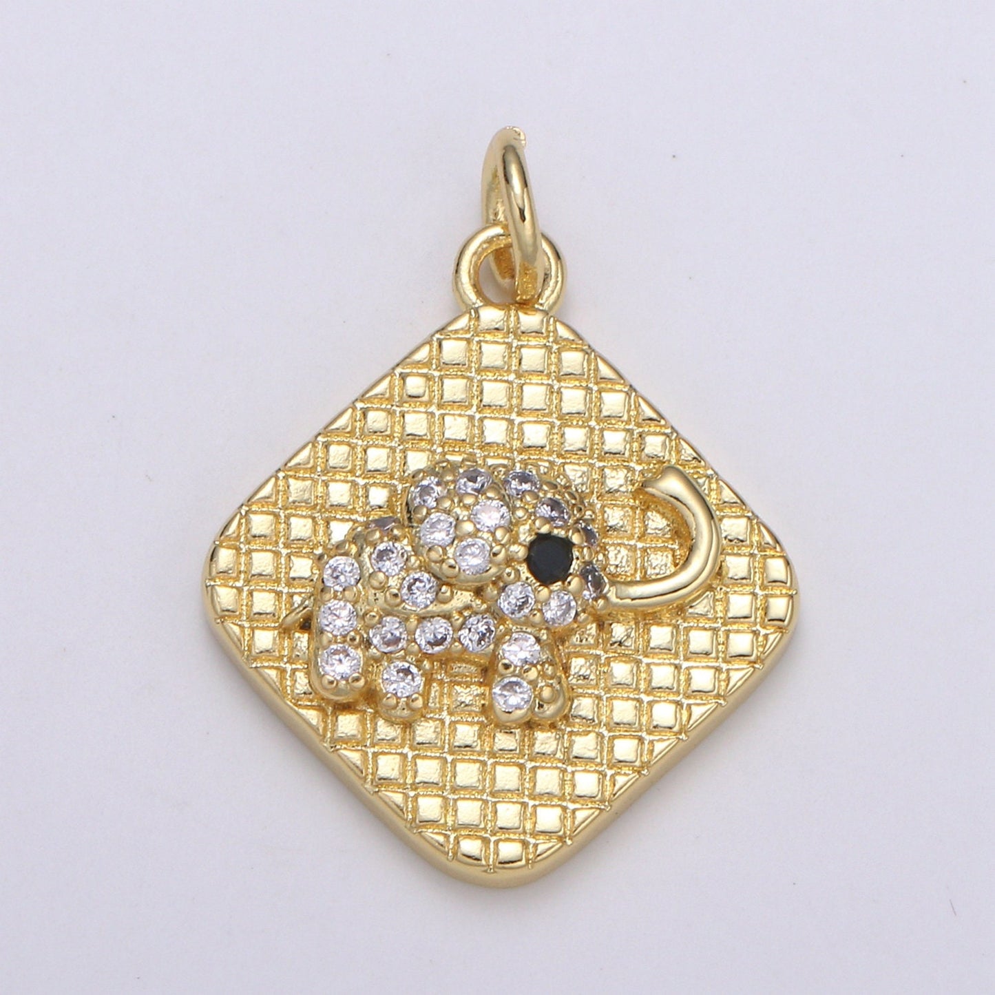 24K Gold Micro Pave Lucky Elephant Charm Cubic Zirconia Animal Pendant Charm Square Plate CZ simple Charm, CHGF-2113