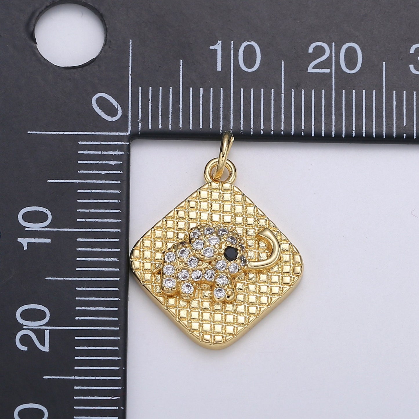 24K Gold Micro Pave Lucky Elephant Charm Cubic Zirconia Animal Pendant Charm Square Plate CZ simple Charm, CHGF-2113