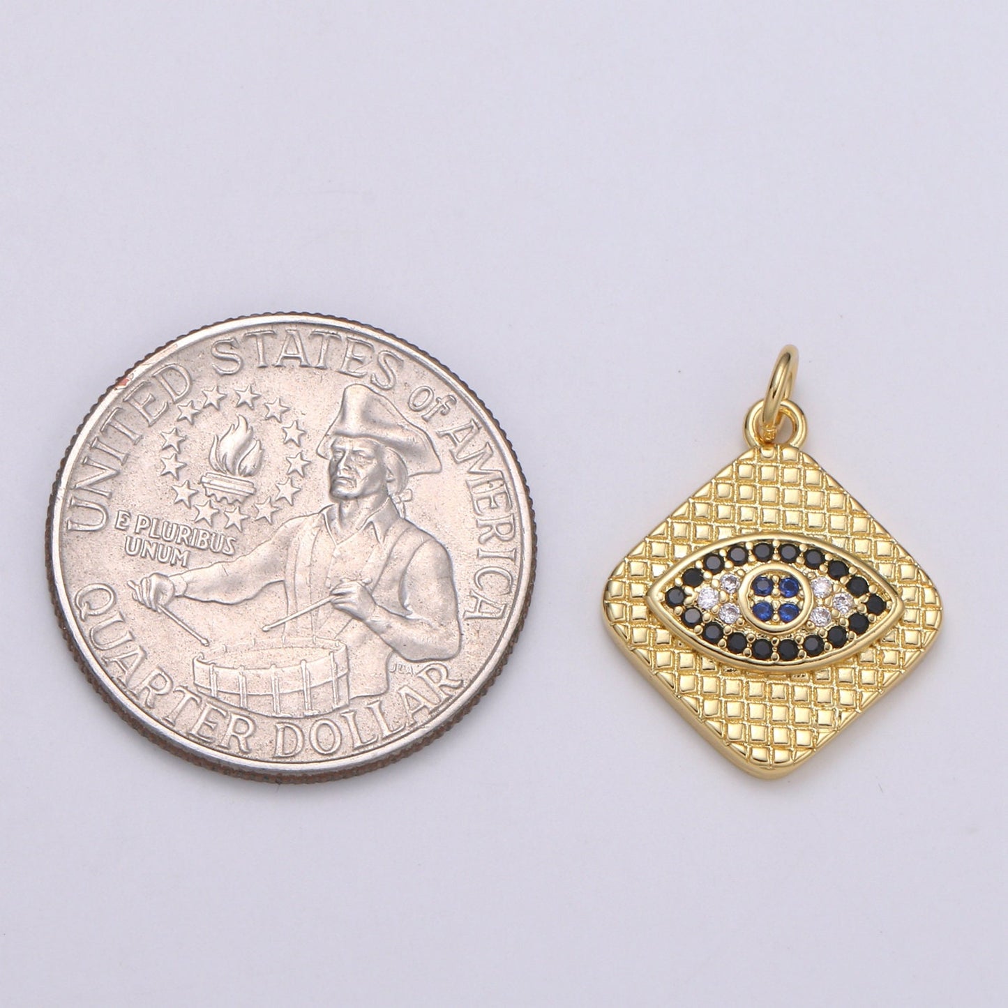 24K Gold Micro Pave Evil Eye Charm, Multi color Cubic Zirconia Pendant Charm Square Plate CZ simple Charm, CHGF-2112
