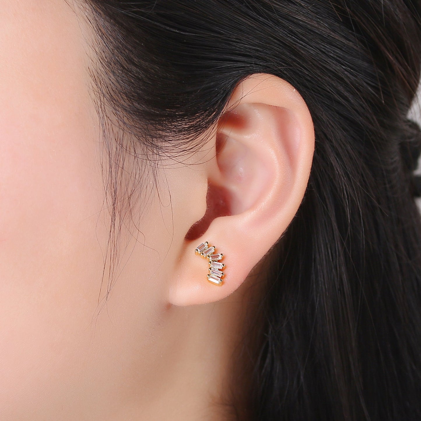 Baguette CZ 24K Gold Pave Stud Earring, Gold Plated Micro Pave Earring for DIY Earring Craft Supply Jewelry Making, EARR-1411