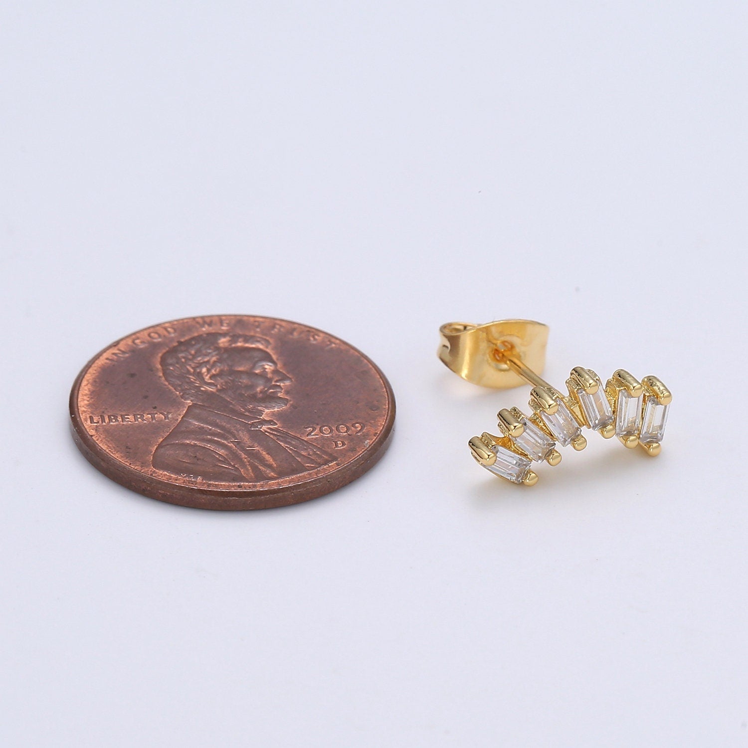 Baguette CZ 24K Gold Pave Stud Earring, Gold Plated Micro Pave Earring for DIY Earring Craft Supply Jewelry Making, EARR-1411