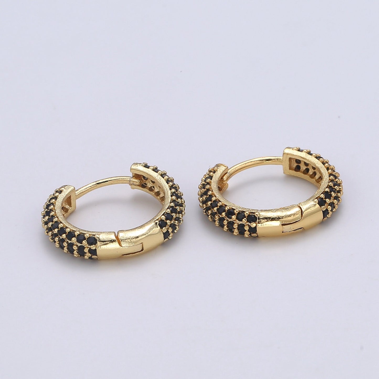 1 pair Hoops - Black,Blue,Clear,Red,Green,Multi-color Zirconia or Teal Gold CZ earrings - 24K Gold Huggie hoops EARRING-1412 - 1418