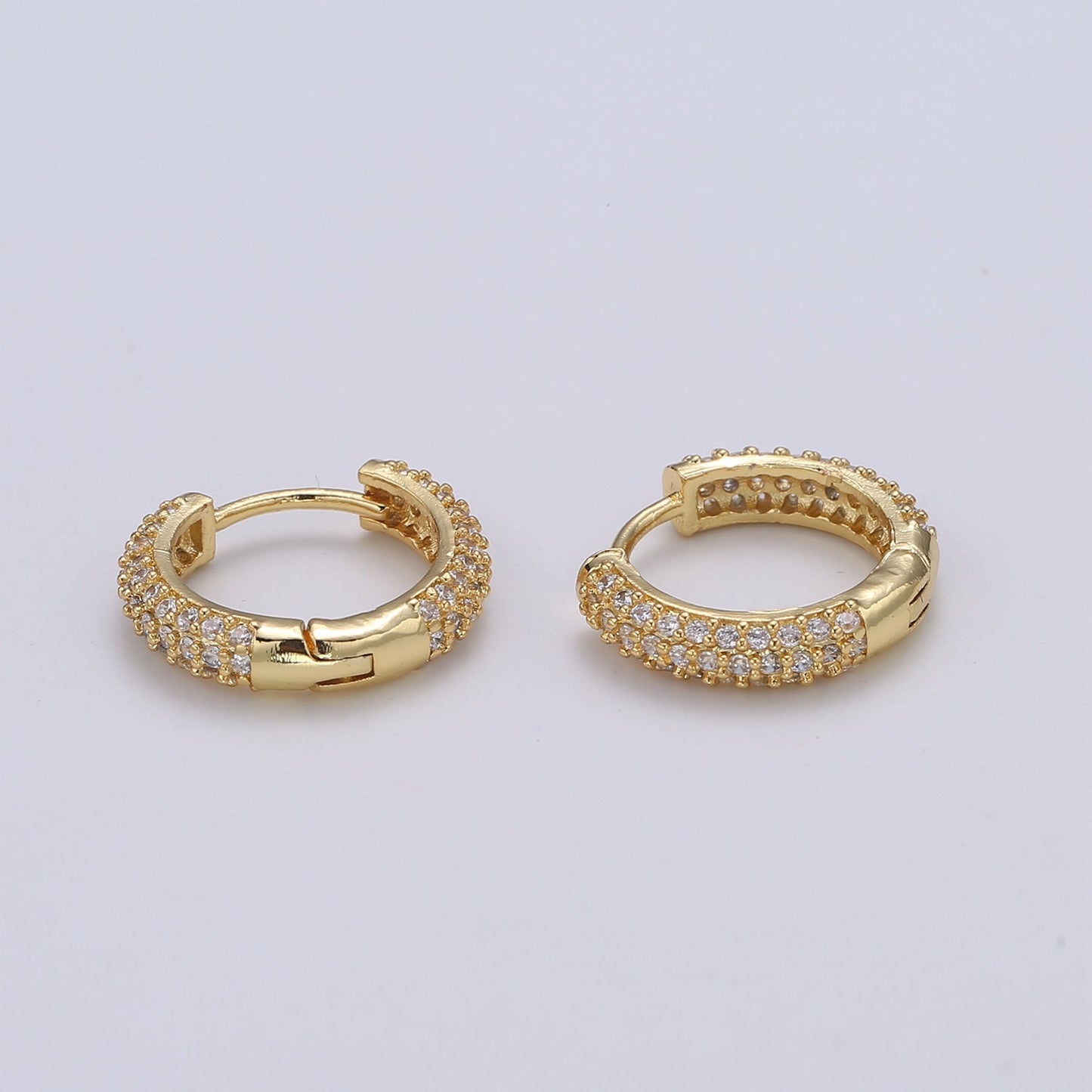 1 pair Hoops - Black,Blue,Clear,Red,Green,Multi-color Zirconia or Teal Gold CZ earrings - 24K Gold Huggie hoops EARRING-1412 - 1418