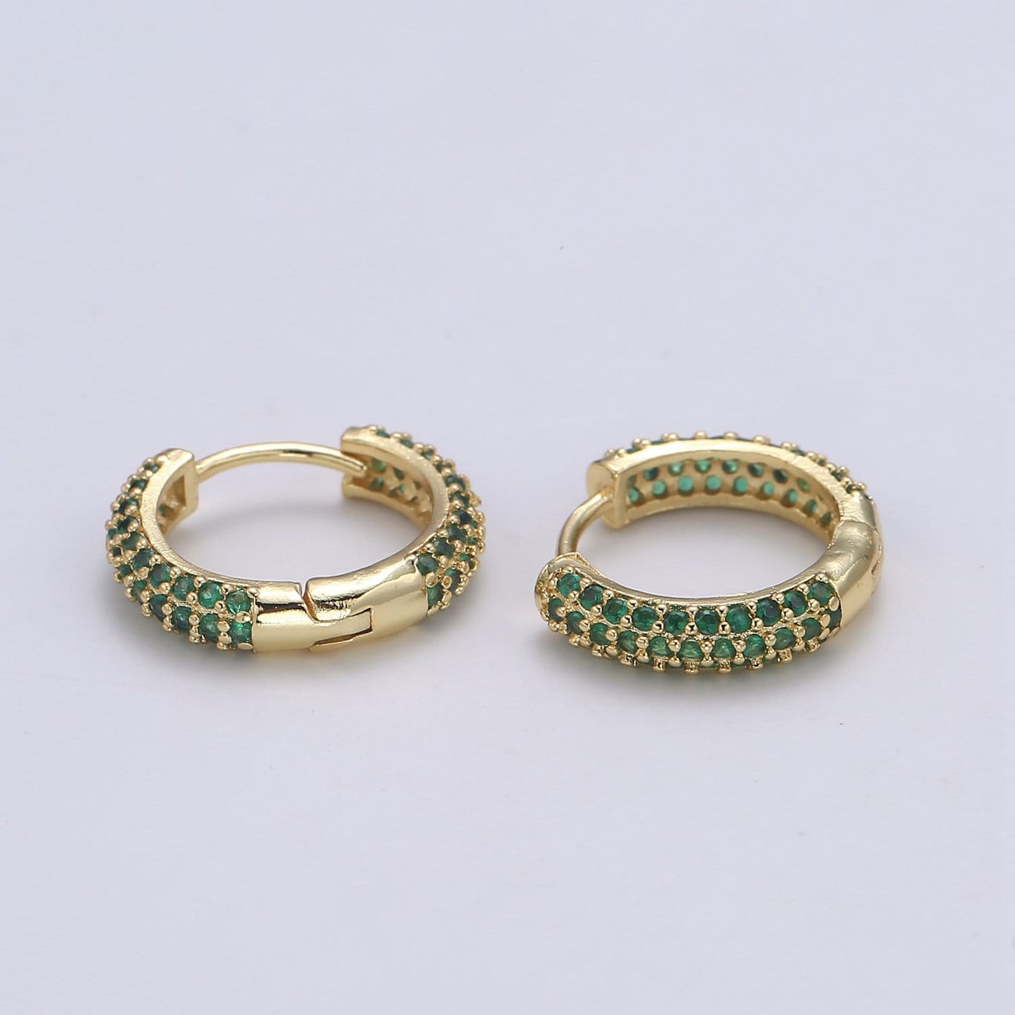 1 pair Hoops - Black,Blue,Clear,Red,Green,Multi-color Zirconia or Teal Gold CZ earrings - 24K Gold Huggie hoops EARRING-1412 - 1418