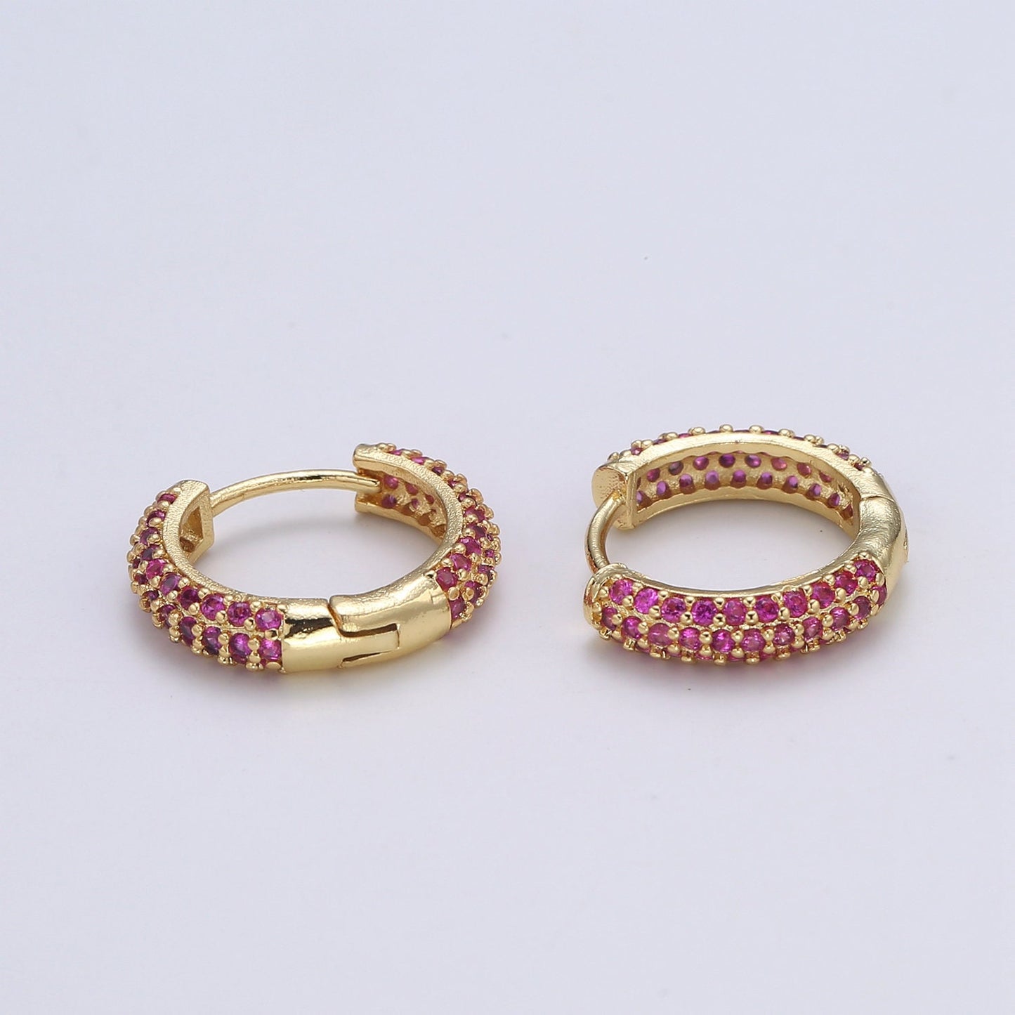1 pair Hoops - Black,Blue,Clear,Red,Green,Multi-color Zirconia or Teal Gold CZ earrings - 24K Gold Huggie hoops EARRING-1412 - 1418