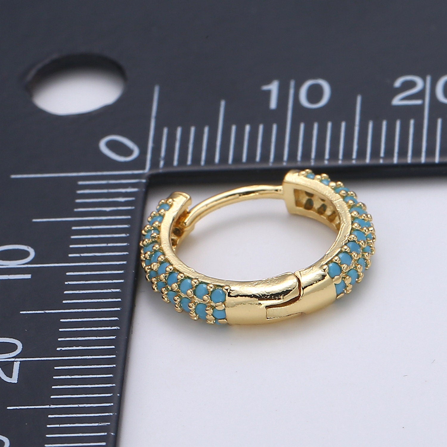 1 pair Hoops - Black,Blue,Clear,Red,Green,Multi-color Zirconia or Teal Gold CZ earrings - 24K Gold Huggie hoops EARRING-1412 - 1418