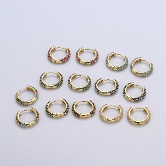 1 pair Hoops - Black,Blue,Clear,Red,Green,Multi-color Zirconia or Teal Gold CZ earrings - 24K Gold Huggie hoops EARRING-1412 - 1418