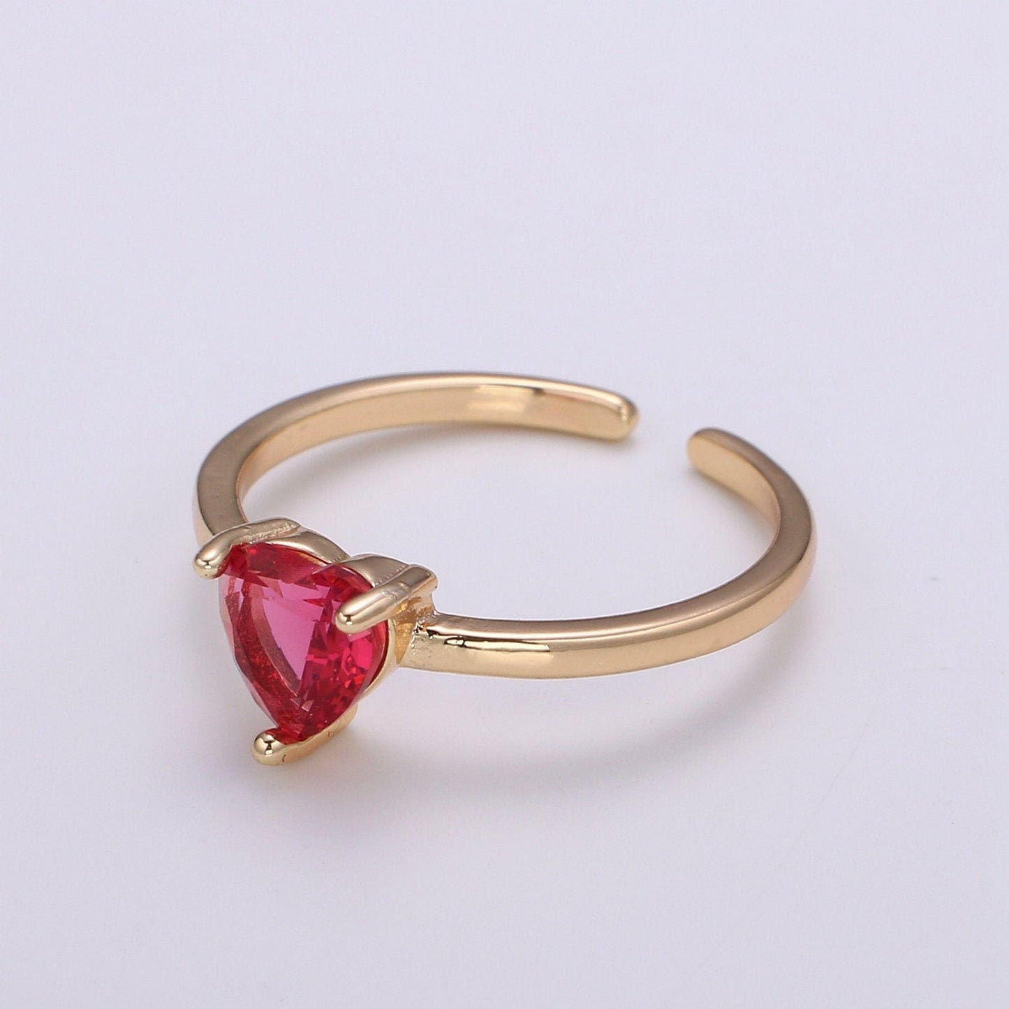 1pc 18k Gold Red Cubic Heart Ring, 19x21mm Love Micro Pave CZ Pendant Charm, For DIY Jewelry RING-305