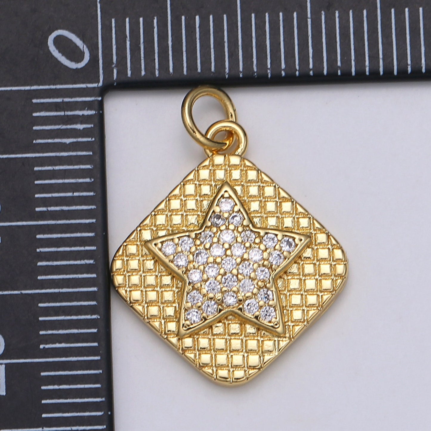 24K Gold Micro Pave Star Charm Cubic Zirconia Celestial Pendant Charm Rhombus Tag CZ simple Charm, CHGF-2106