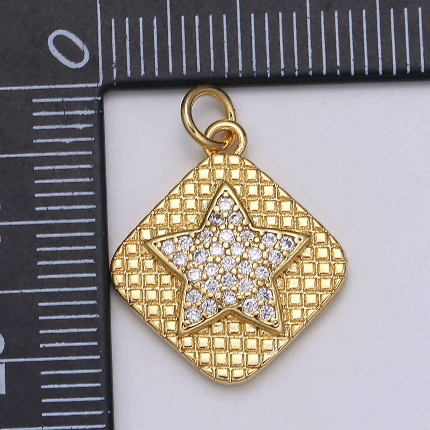 24K Gold Micro Pave Star Charm Cubic Zirconia Celestial Pendant Charm Rhombus Tag CZ simple Charm, CHGF-2106