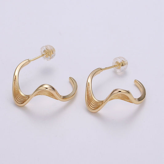 Wind and Wave Design 18K Gold Stud Earring,Rose Gold Weavy Earring,Modern design for DIY Earring Craft Supply Jewelry Making,EARR-1426