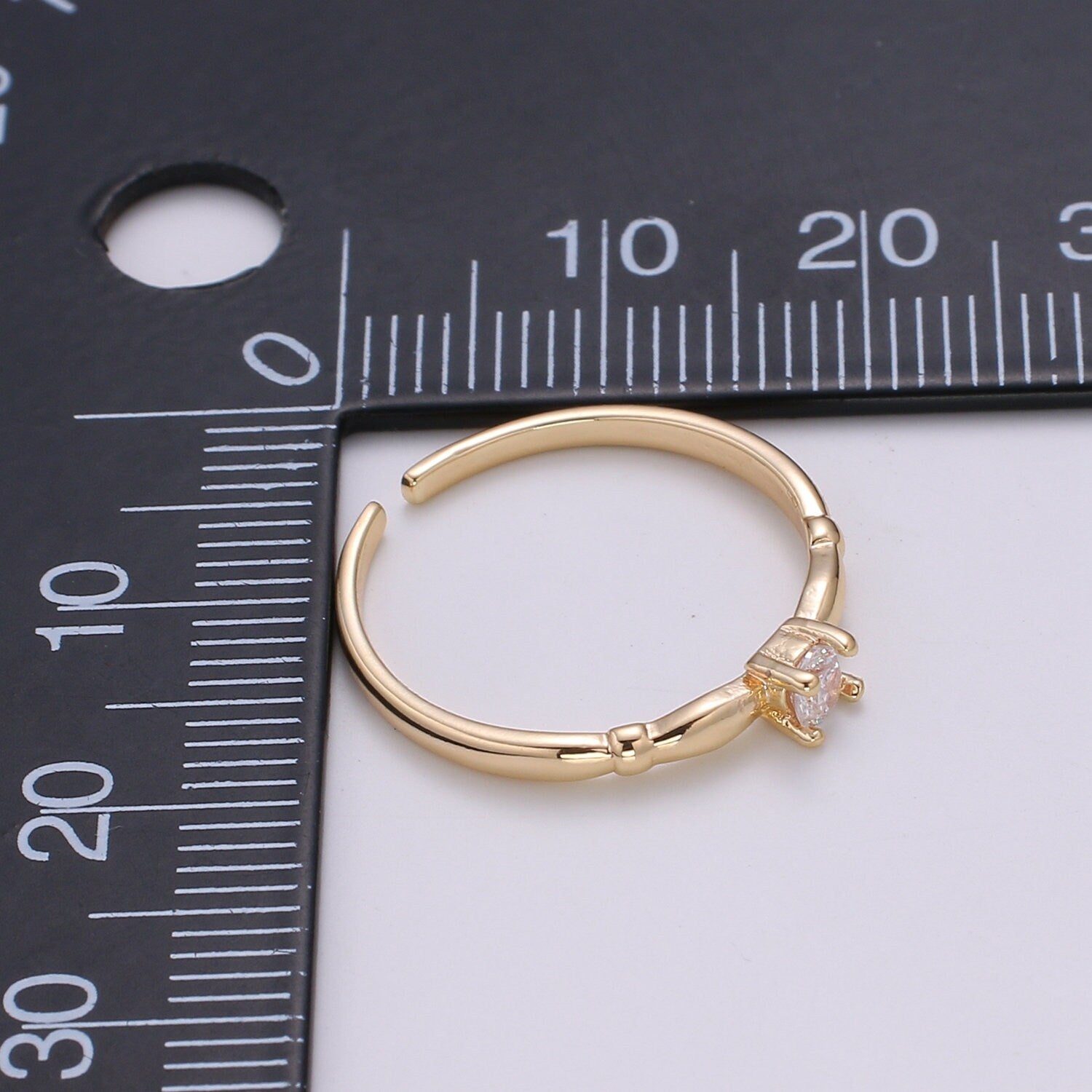 1pc Solitaire CZ 18k Gold Ring, Lone Cubic Adjustable Gold Ring, Simple Ring,Clear Cubic Zirconia Ring- 304