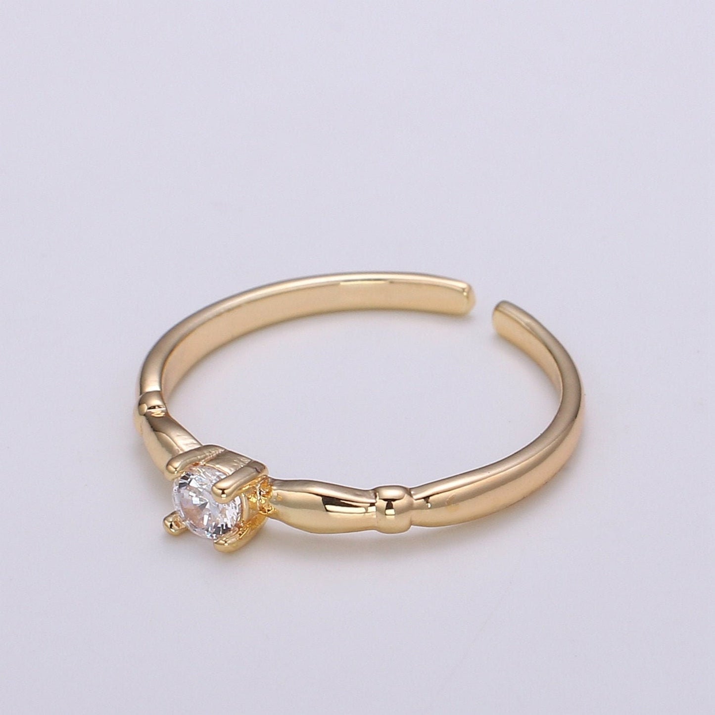1pc Solitaire CZ 18k Gold Ring, Lone Cubic Adjustable Gold Ring, Simple Ring,Clear Cubic Zirconia Ring- 304