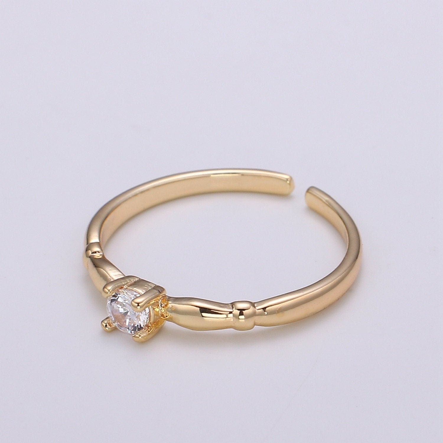 1pc Solitaire CZ 18k Gold Ring, Lone Cubic Adjustable Gold Ring, Simple Ring,Clear Cubic Zirconia Ring- 304