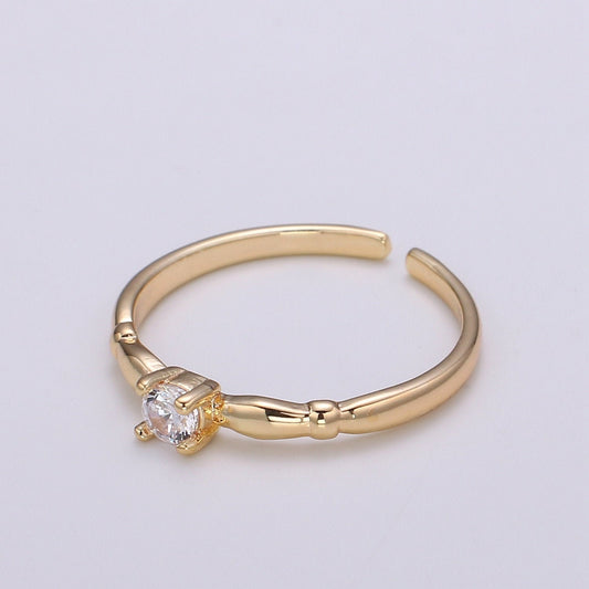 1pc Solitaire CZ 18k Gold Ring, Lone Cubic Adjustable Gold Ring, Simple Ring,Clear Cubic Zirconia Ring- 304