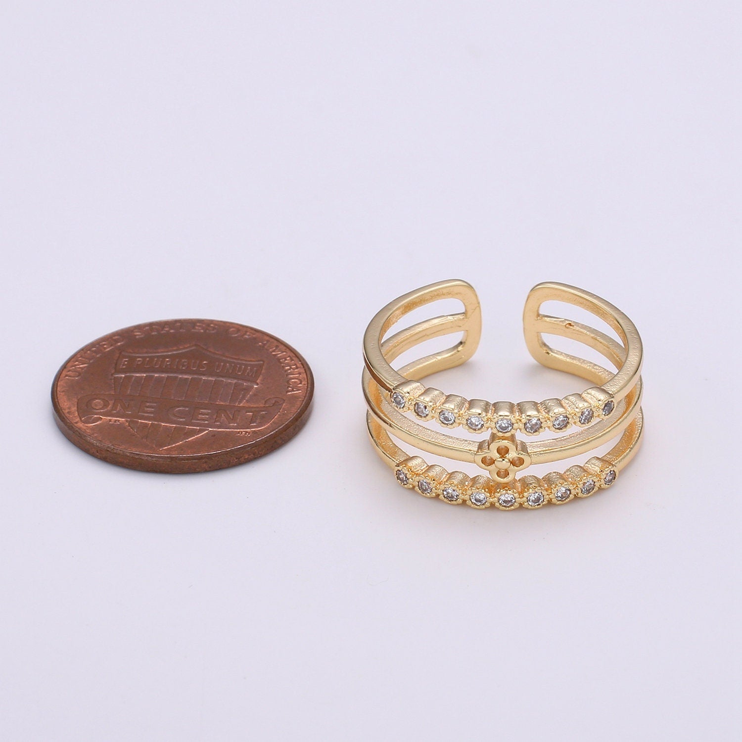 1pc Daisy Pave 18k Gold Ring, Adjustable Gold Curb Ring, Simple double rows of Flower Ring, Bouquete Sun Flower Ring- 308