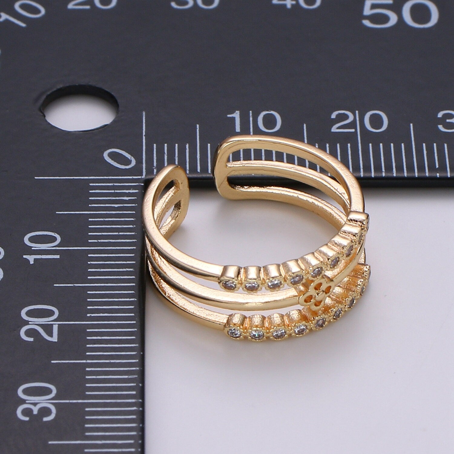 1pc Daisy Pave 18k Gold Ring, Adjustable Gold Curb Ring, Simple double rows of Flower Ring, Bouquete Sun Flower Ring- 308