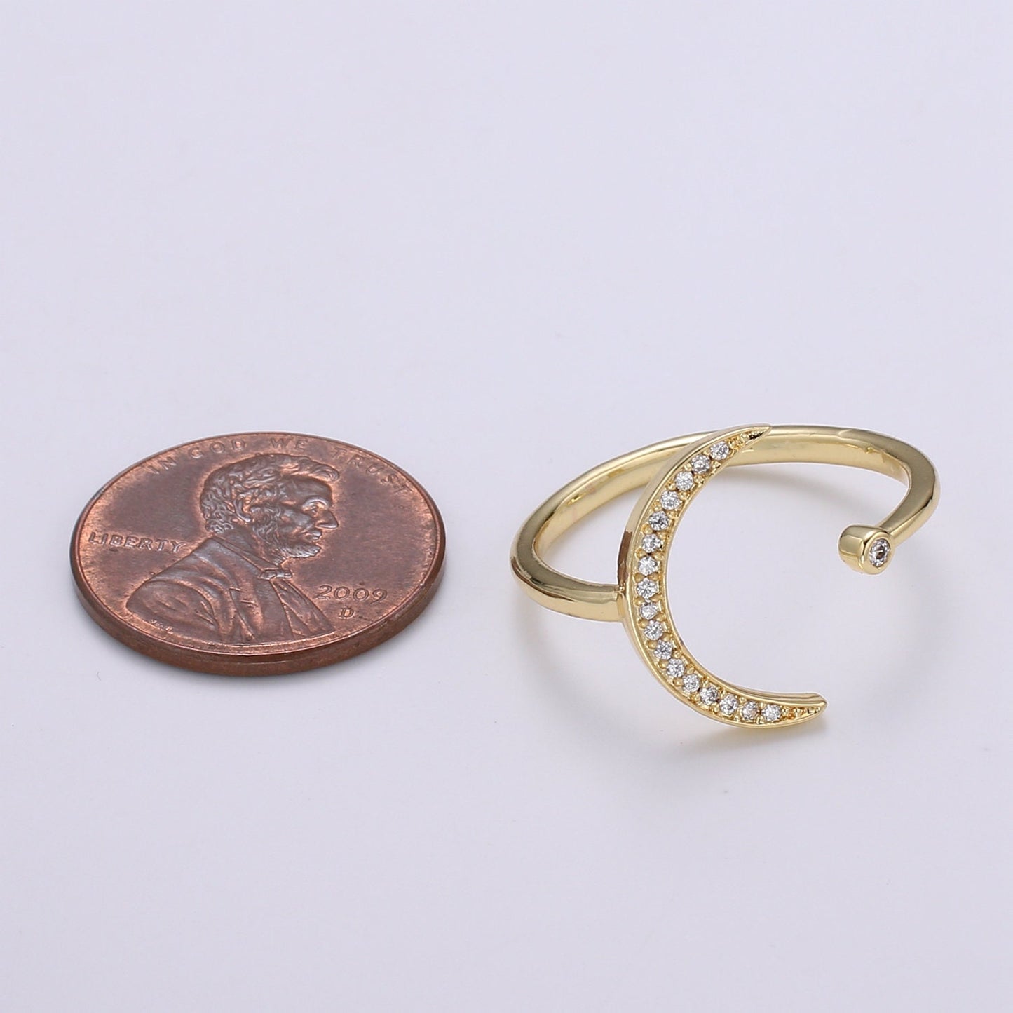 1pc Cresent Moon Star CZ Gold Ring, Moon Cubic Pave Adjustable Gold Curb Ring, Simple Ring,Clear Cubic Zirconia Ring- 315