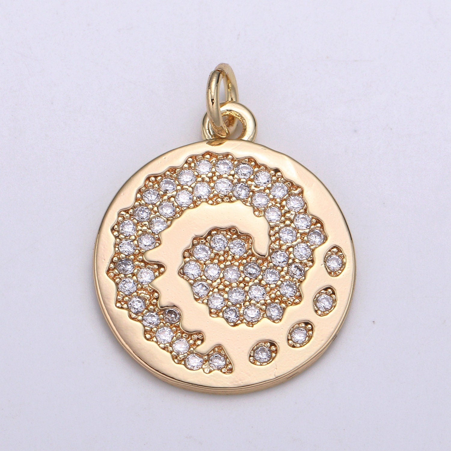 18K Rose Gold Tsunami Charm Necklace, Pappus Dandelion Charm Pendant Necklace, Rolling Wave Coin Charm, good luck amulet gift, CHGF-2063