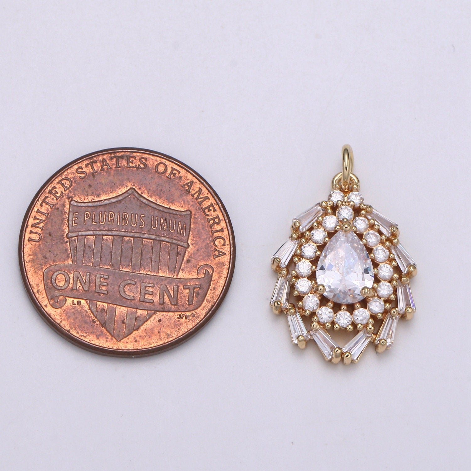 18k Gold Tear drop Pendant, Cluster Cubic Pear Cut Necklace Charm CZ Charm Pendant, Baguette Pendant 