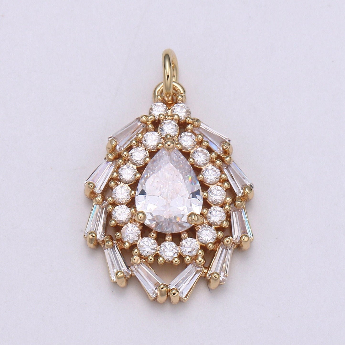 18k Gold Tear drop Pendant, Cluster Cubic Pear Cut Necklace Charm CZ Charm Pendant, Baguette Pendant 