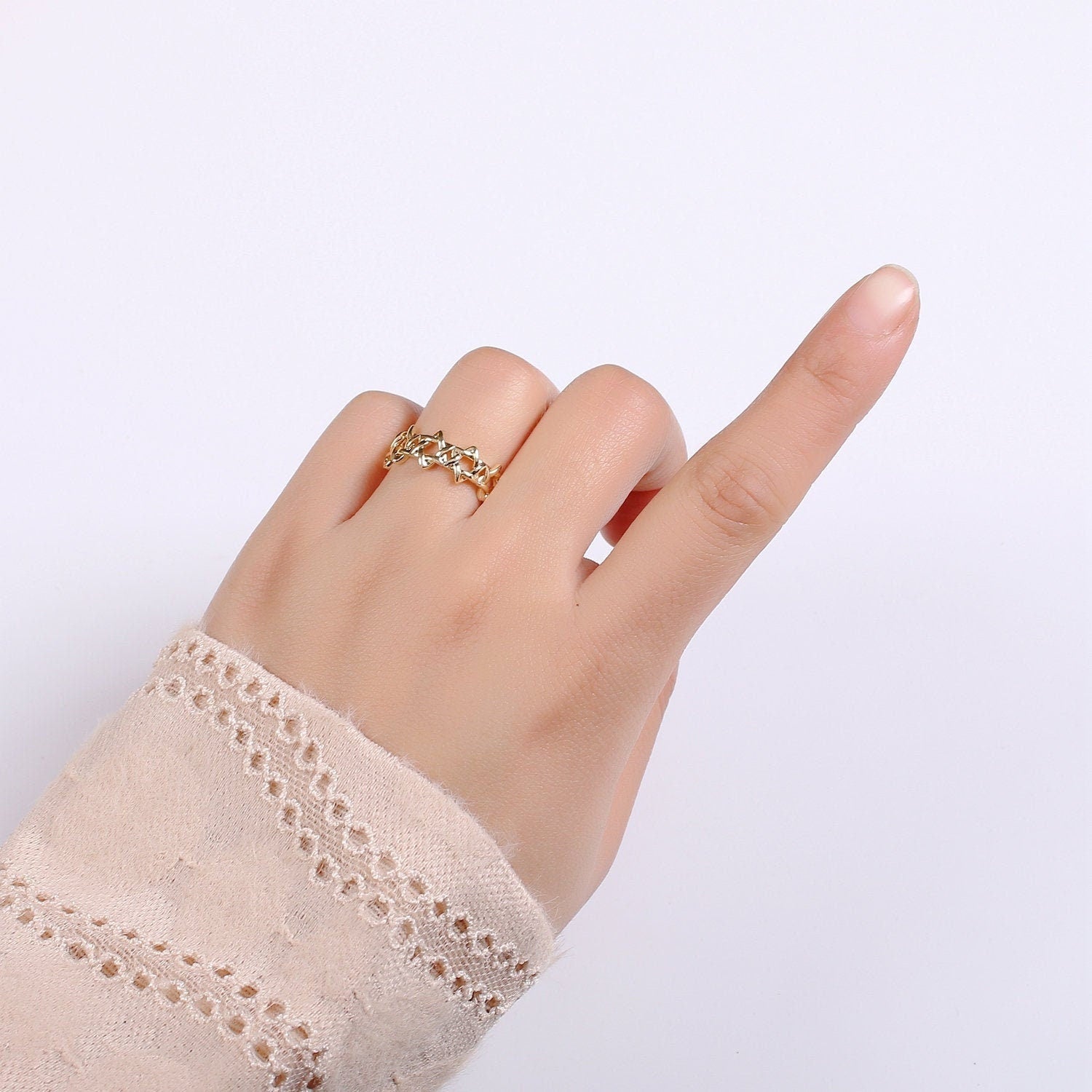 1pc Star of David 18k Gold Ring, Orion Adjustable Gold Curb Ring, Simple Round Ring, Asiris Ring- 274