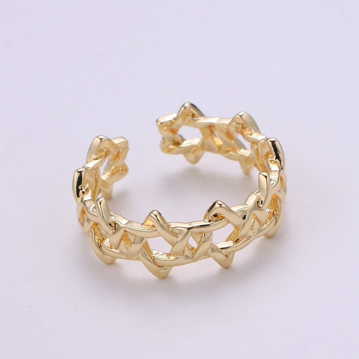 1pc Star of David 18k Gold Ring, Orion Adjustable Gold Curb Ring, Simple Round Ring, Asiris Ring- 274
