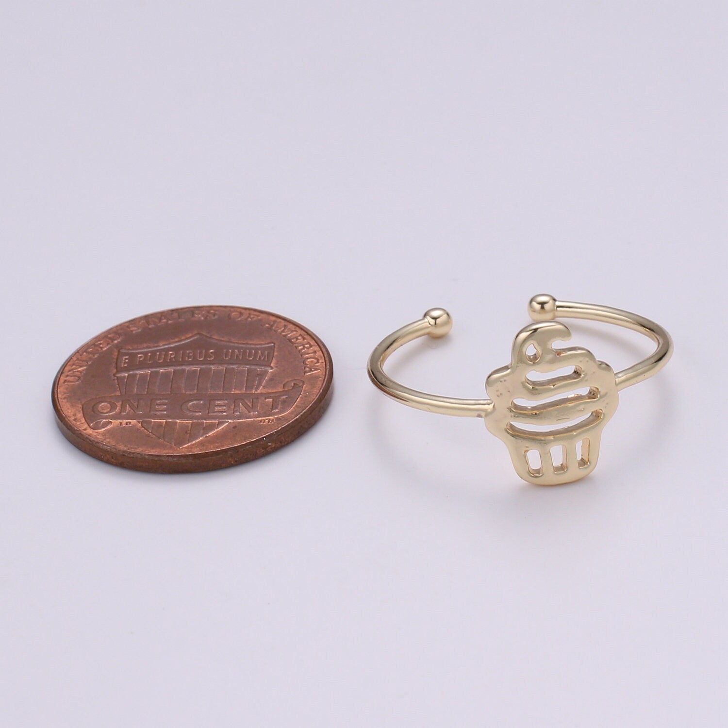 1pc Cup Cake 18k Gold Ring, Ice Cream Cone Adjustable Gold Curb Ring, Simple Ring, Muffin Ring- 262