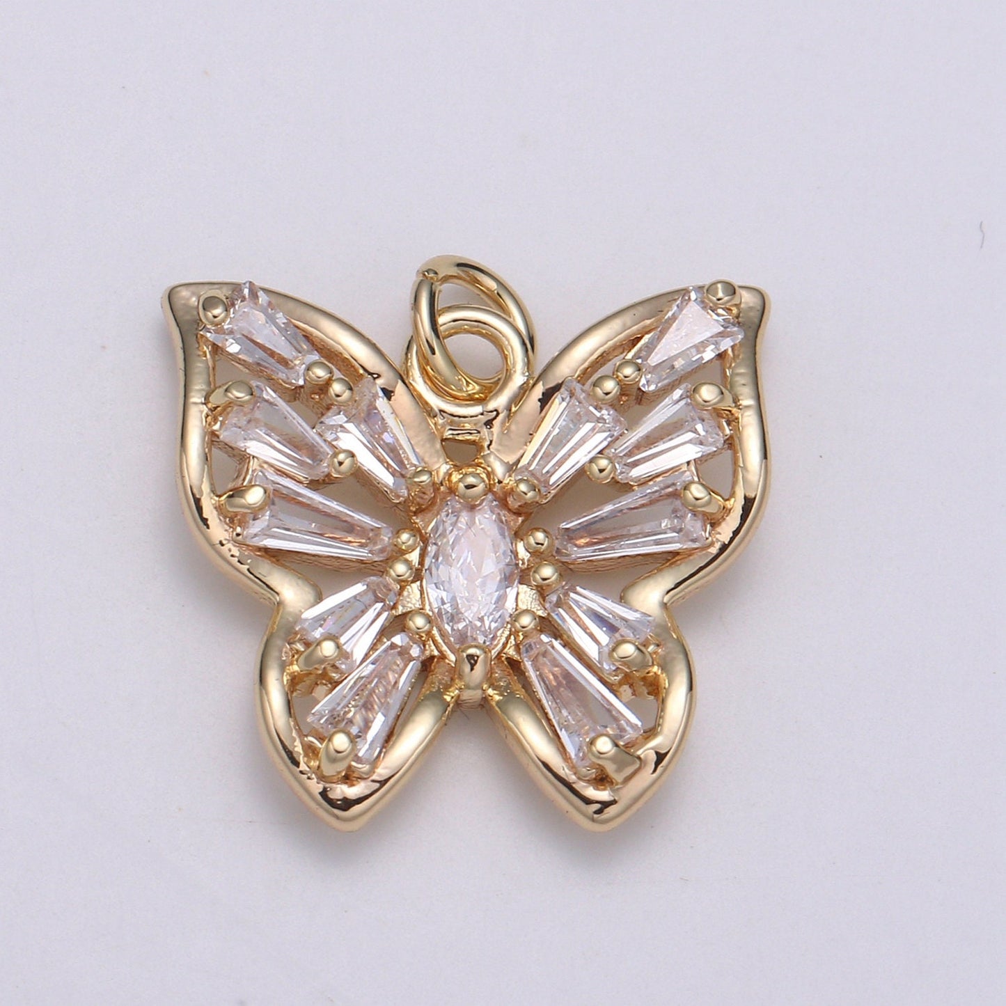 1pc Clear, Pink, Purple Baguette Butterfly 24K Gold  Micro Pave CZ Mariposa Pendant Charm  Pendant,CHGF-2067,2068,2069