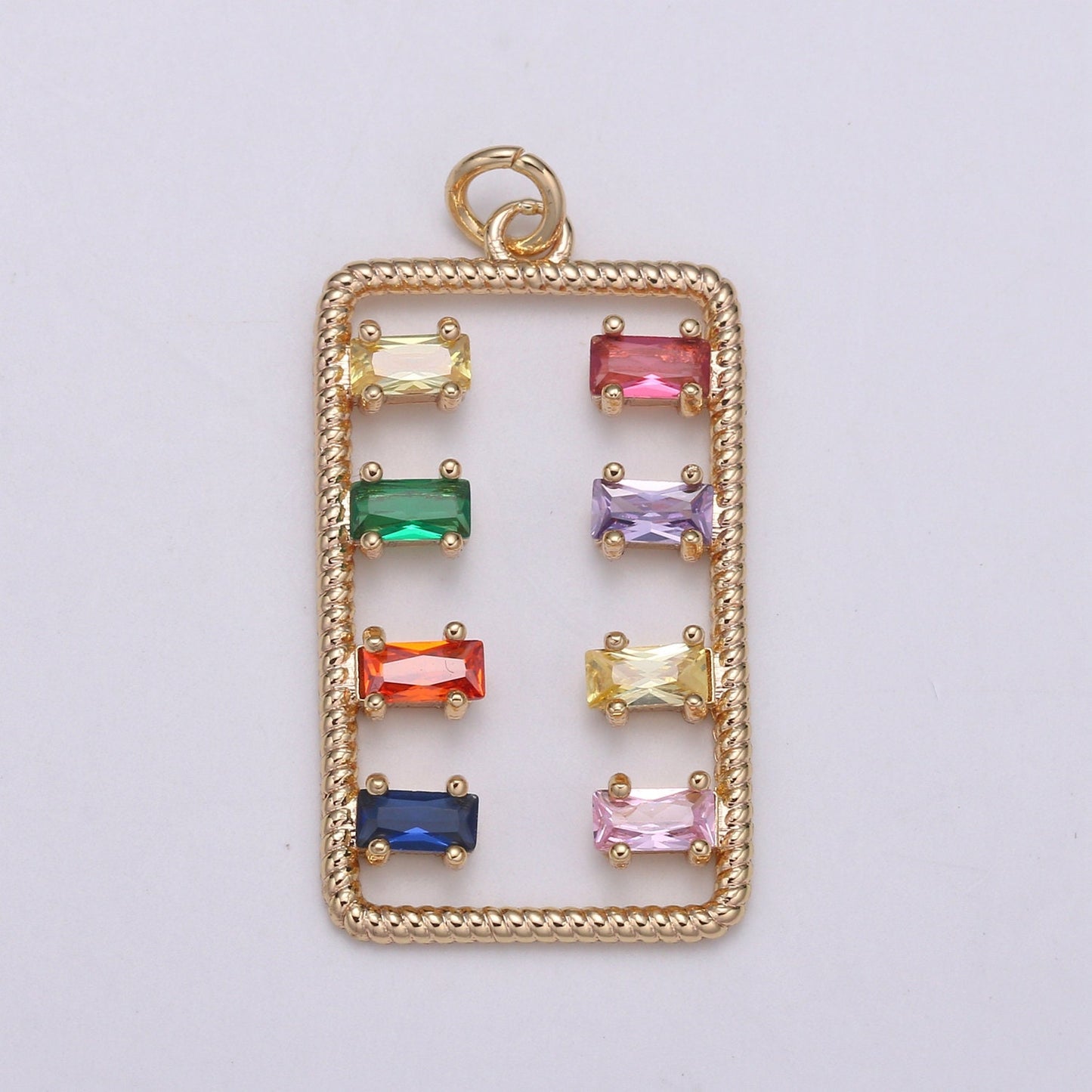 Rectangle Cubic Pave 18K Gold Charm, Colorful CZ Pendant,Square Cubic Mini Pendant, Dainty Bracelet Earring Necklace Charm