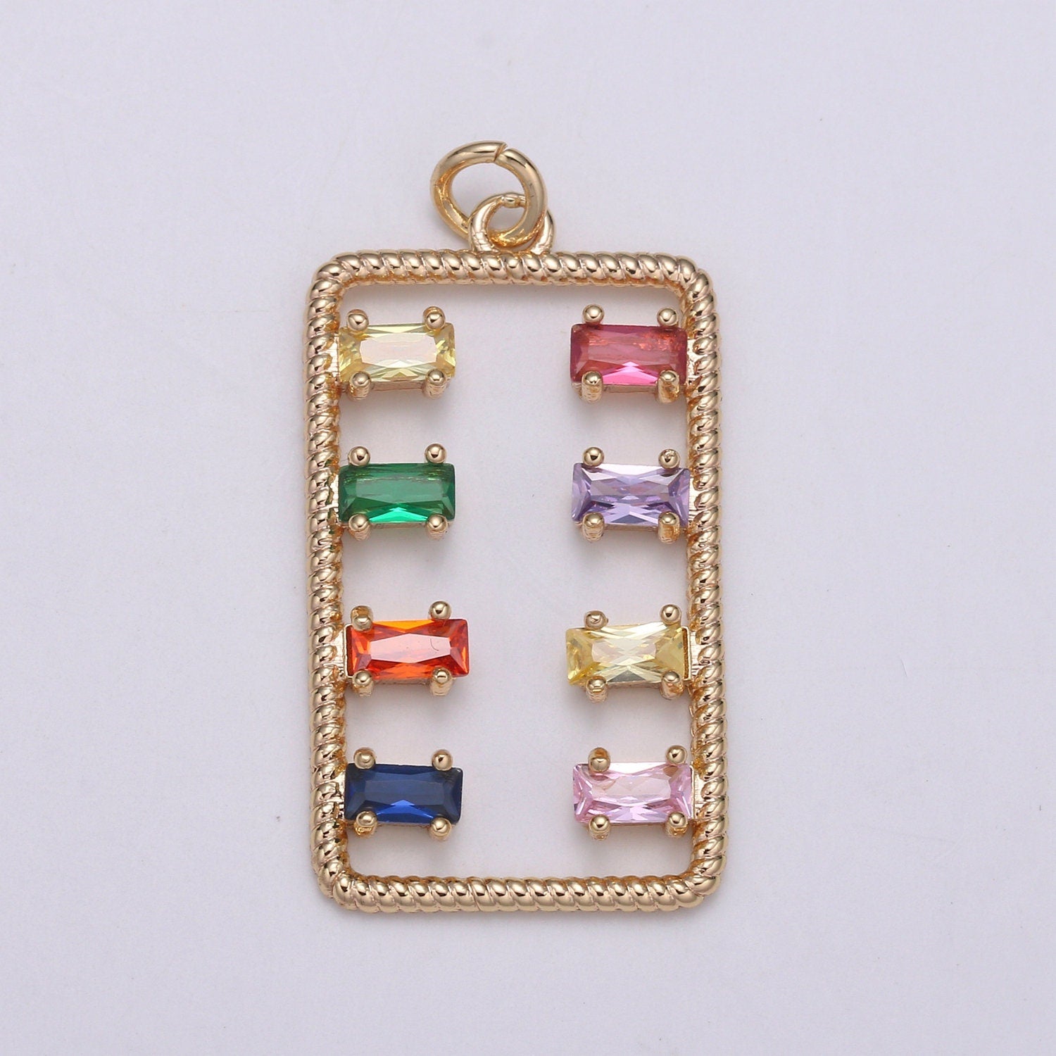 Rectangle Cubic Pave 18K Gold Charm, Colorful CZ Pendant,Square Cubic Mini Pendant, Dainty Bracelet Earring Necklace Charm