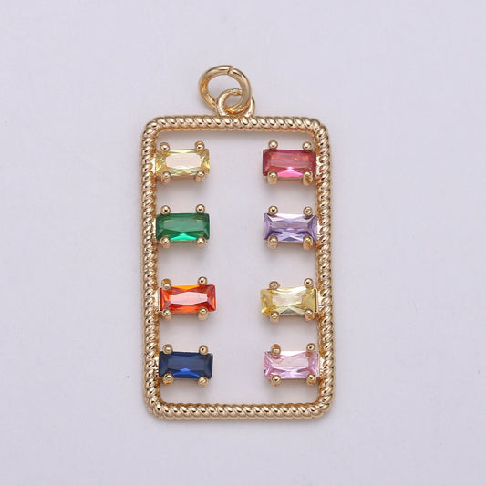 Rectangle Cubic Pave 18K Gold Charm, Colorful CZ Pendant,Square Cubic Mini Pendant, Dainty Bracelet Earring Necklace Charm
