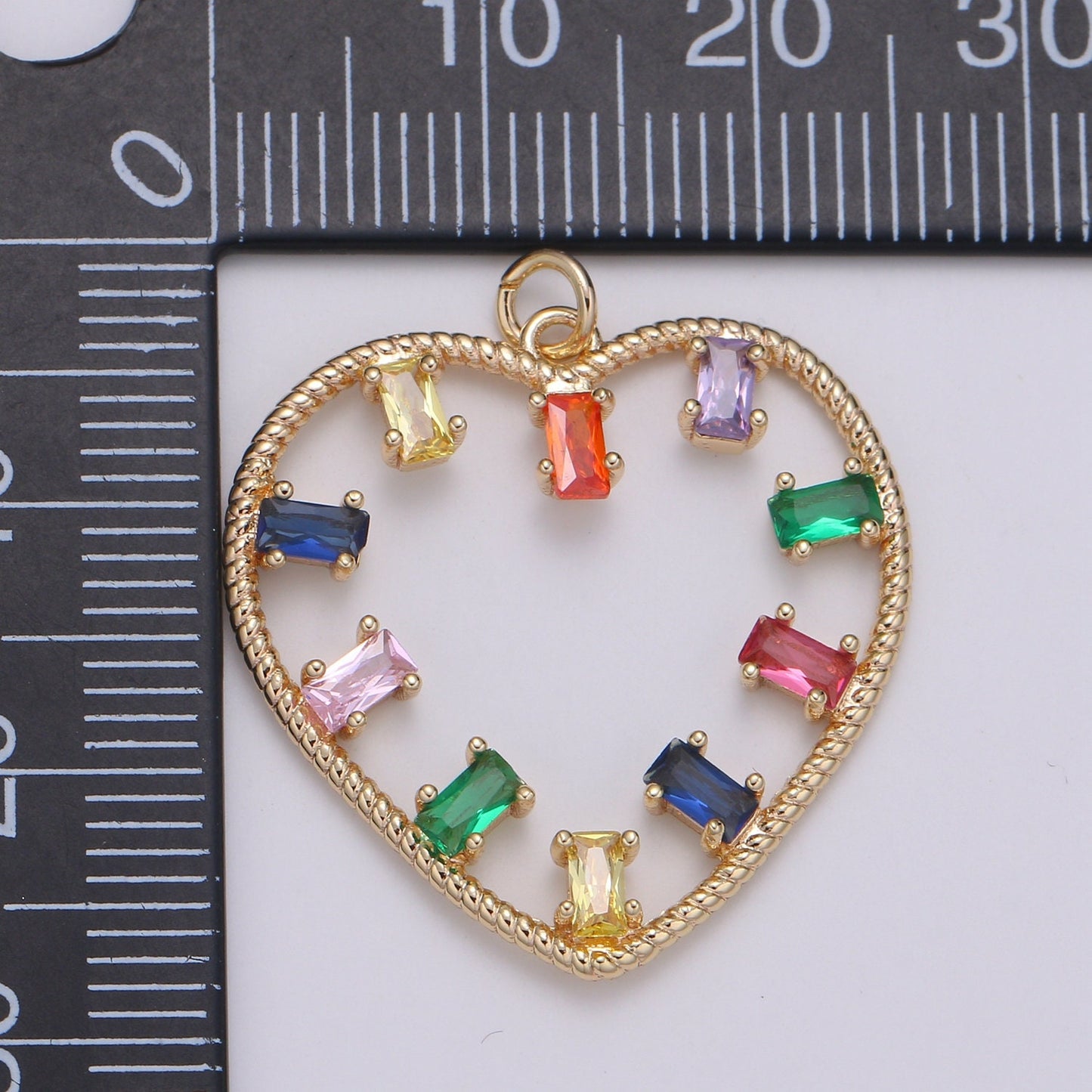 1pc 18k Gold Micro Pave CZ Heart Pendant Charm, Heart with colorful CZ Pendant Charm, Heart Pendant,For DIY Jewelry