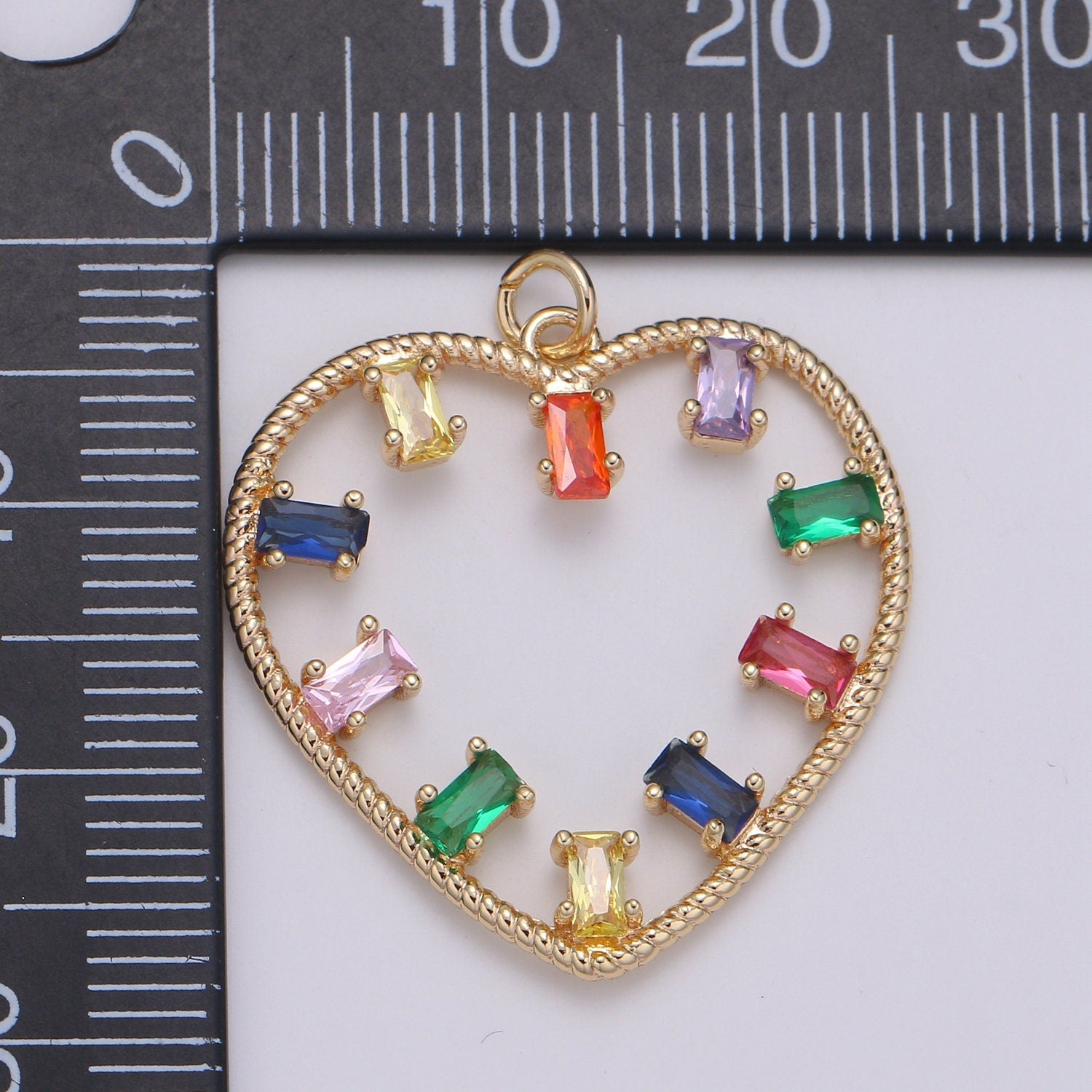 1pc 18k Gold Micro Pave CZ Heart Pendant Charm, Heart with colorful CZ Pendant Charm, Heart Pendant,For DIY Jewelry