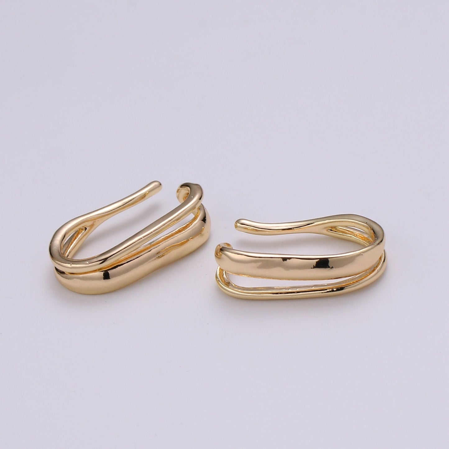 1Pair 18K gold Non Pierced Earring, Double Curb Earring, Earcuff for Cartilage, Simplicity Earring, Minimalist ear cuff, EARR-1397