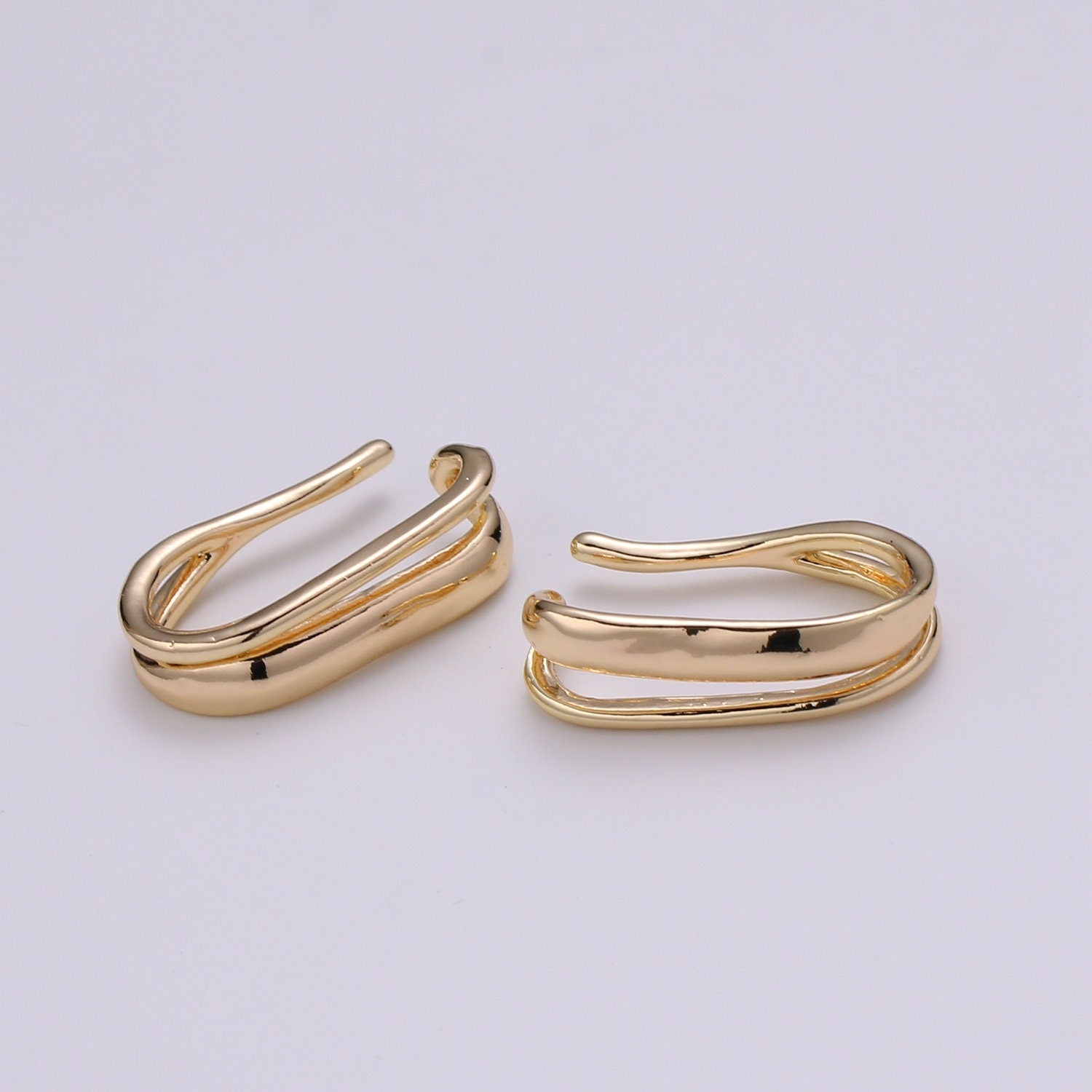 1Pair 18K gold Non Pierced Earring, Double Curb Earring, Earcuff for Cartilage, Simplicity Earring, Minimalist ear cuff, EARR-1397
